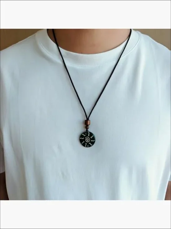 Handmade Bull Bone Pendant Necklace, Wooden Beads, Adjustable Braided Rope - Picture 5 of 6